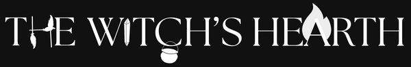 White text 'THE WITCH'S HEARTH' on a black background