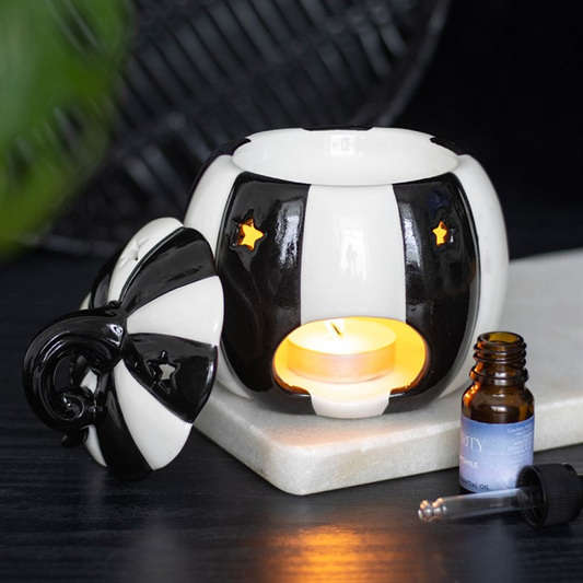 Black and White Striped Pumpkin Wax Warmer