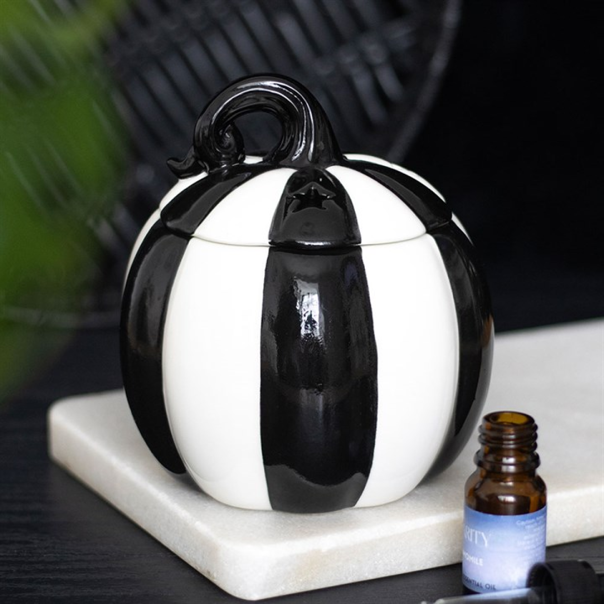 Black and White Striped Pumpkin Wax Warmer