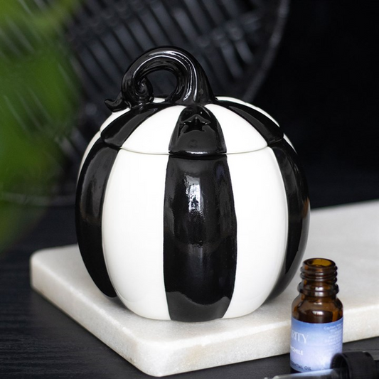 Black and White Striped Pumpkin Wax Warmer